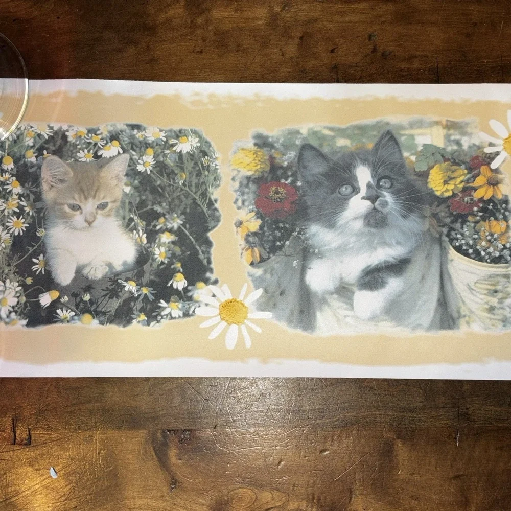 3pc VTG Kitten Cat Daisy Wallpaper Border Taylor Pre-Pasted 7